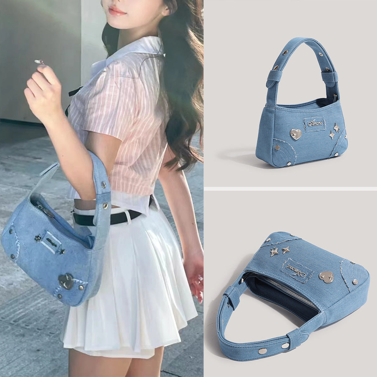 Retro Design Small Handbag Summer New Metal Denim