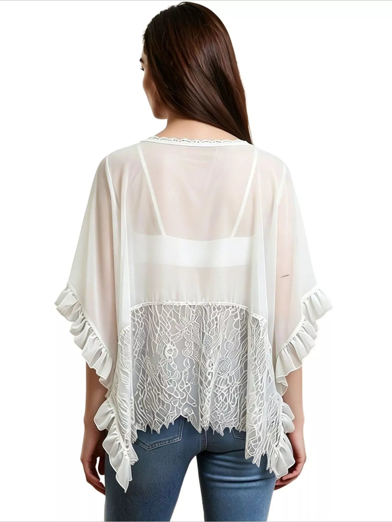 Flowy lace trim cover-up with relaxed beach fit