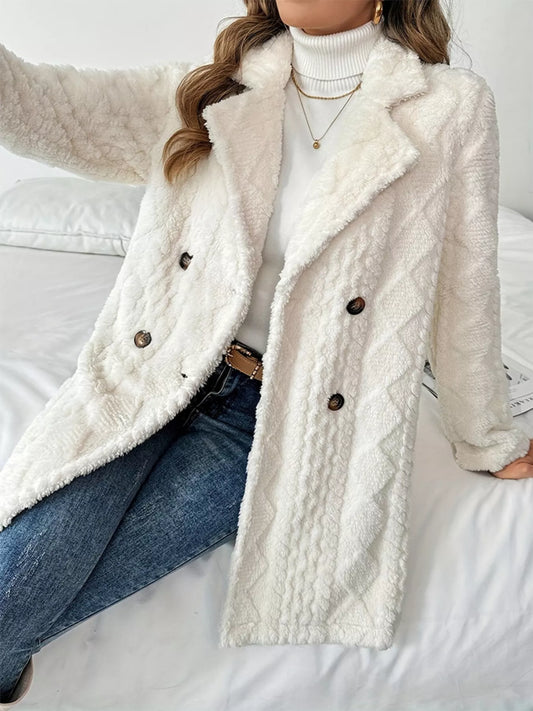 Aspen ivory double-breasted fleece coat for women