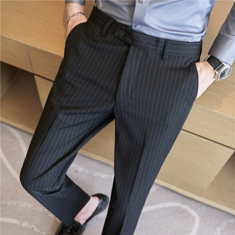 Casual Men's Letter Embroidery Simple Fashion Striped Pencil Suit Pants