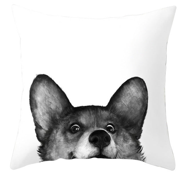 Animal Dog Cat Pillow Cover - Black and White