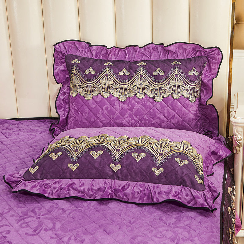 Single Pillowcase With Zipper Quilted Thick Lace Leather Plus Velvet Warm Pillow Core Cover