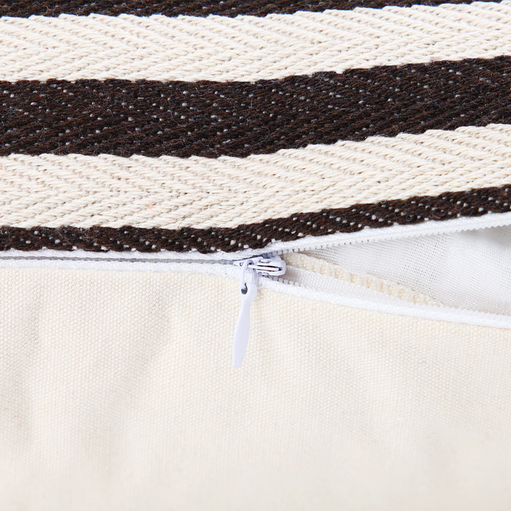 Leather Stitching Thick Stripe Pillow Cover