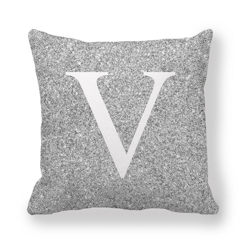 Fashion Gray Shading 26 English Letters Encrypted Peach Skin Fabric Pillow Cover