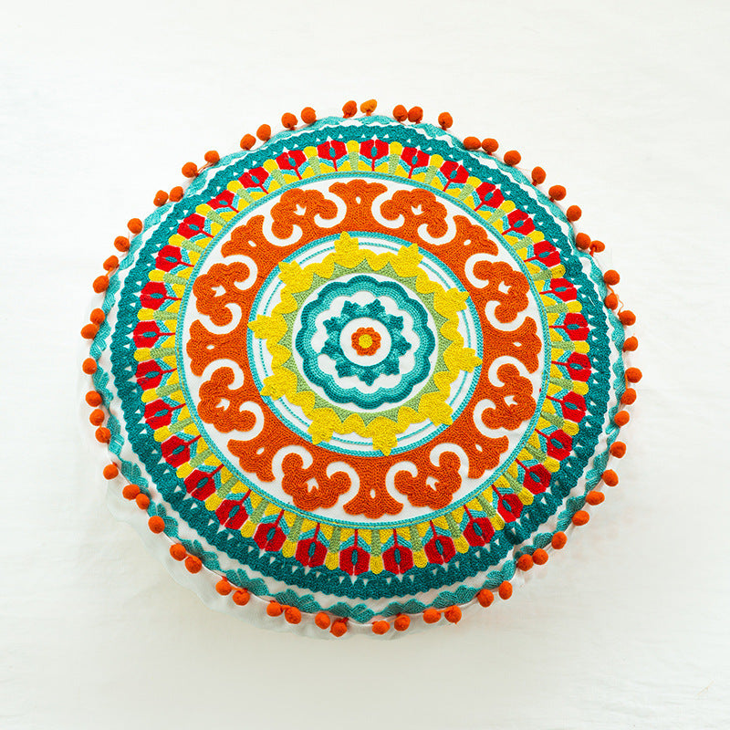 Hand-embroidered Round Pillow Cover