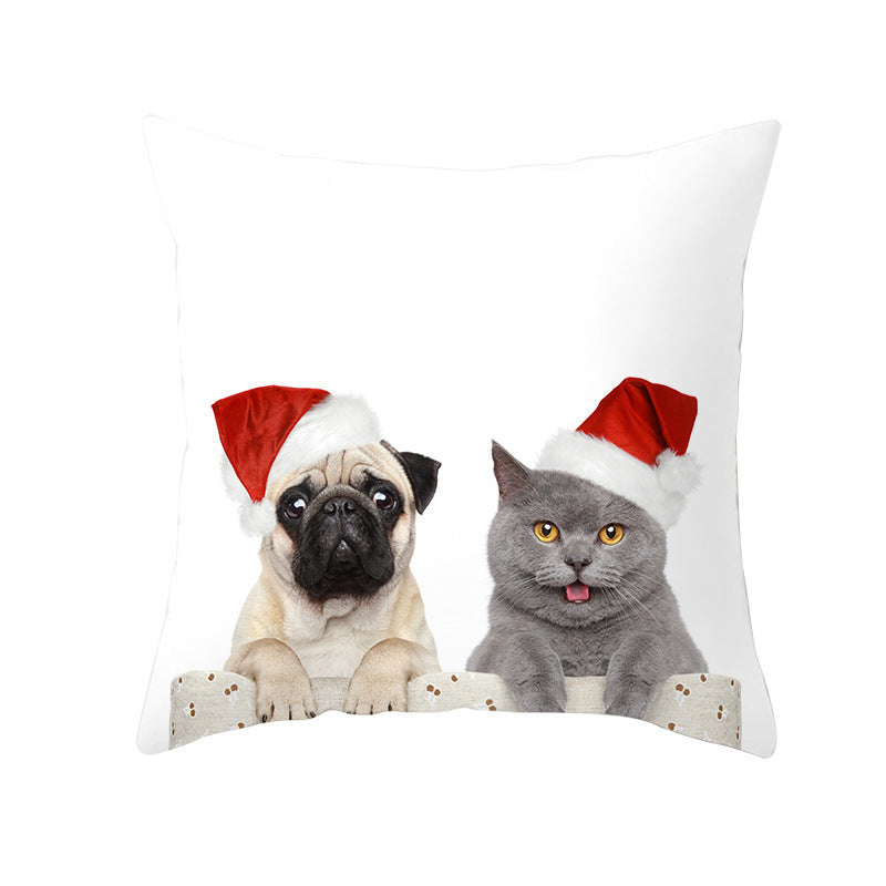 Christmas Pet Peach Skin Fabric Pillow Cover