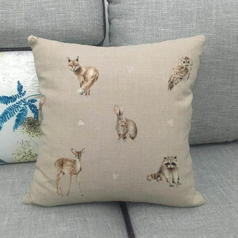 Gray Animal Linen Sofa Pillow Cover