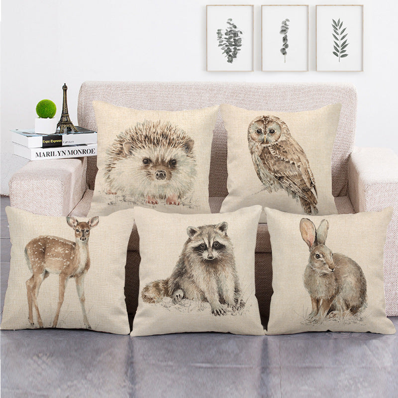 Gray Animal Linen Sofa Pillow Cover