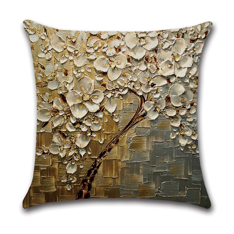 Pillow Cover Linen Autumn Deciduous Landscape Beautiful Art Reddish Yellow White