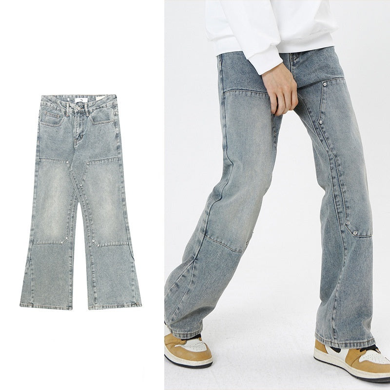 Washed Old Design Retro Sense Slightly Flared Jeans