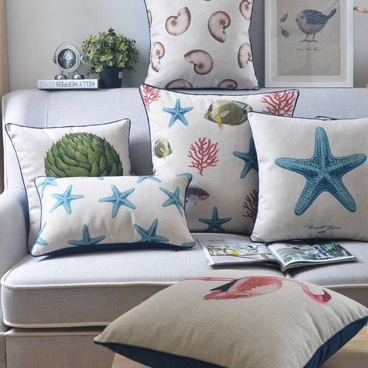 Classical Style Seaweed Starfish Pillow Thick Cotton Linen Sofa Cushion Cover