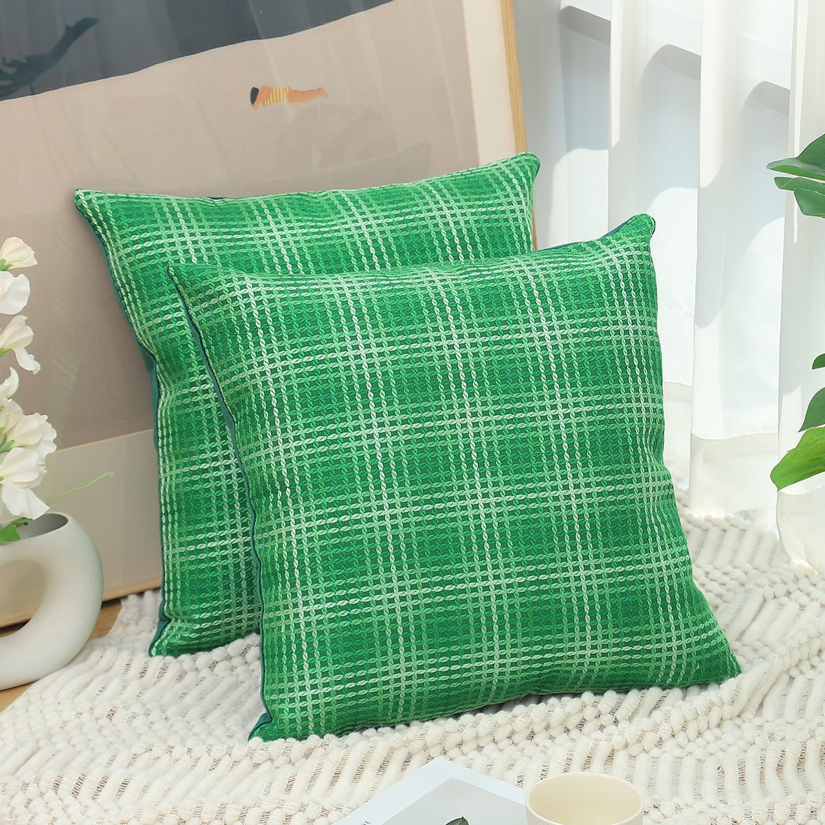 Plaid Linen Pillow Simple Cushion Cover Plain Light Luxury Sofa Cushion