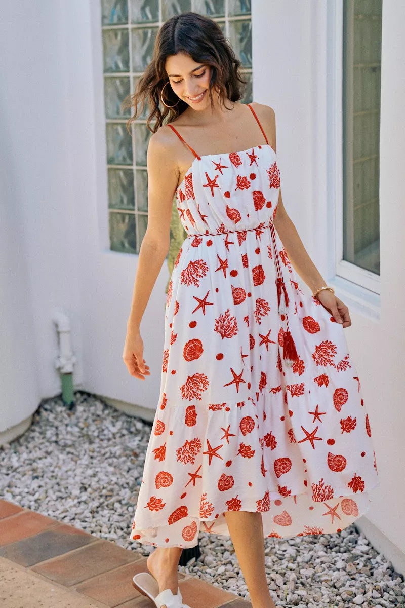 Tiered cami midi dress with removable belt