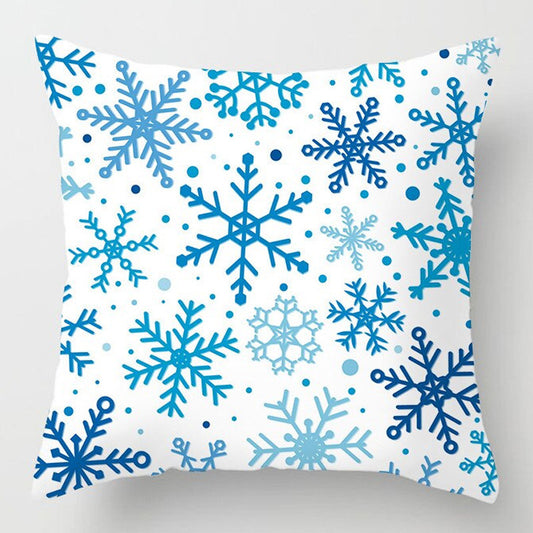 Blue Snowflake Linen Pillow Cover