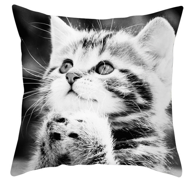 Animal Dog Cat Pillow Cover - Black and White