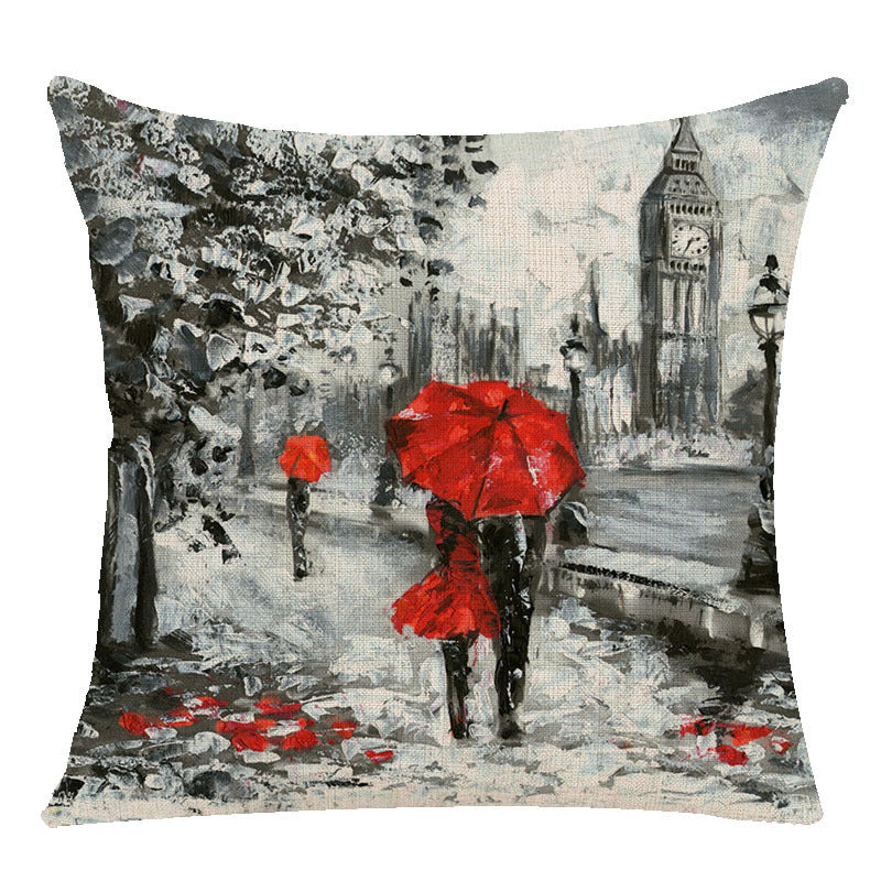 Maple Leaf Oil Painting Series Linen Pillow Cover