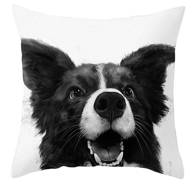 Animal Dog Cat Pillow Cover - Black and White