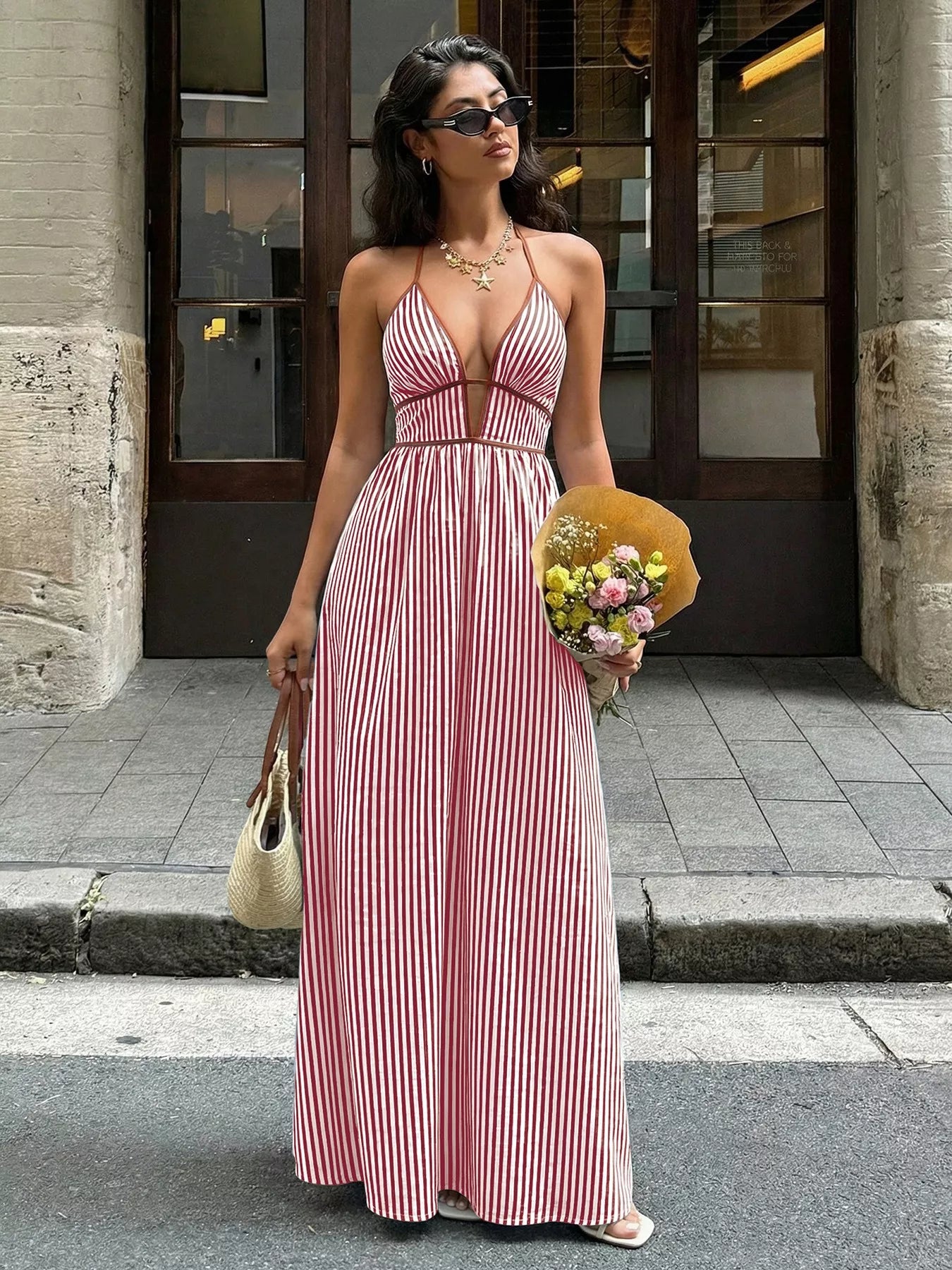 Amalfi red striped resort maxi dress