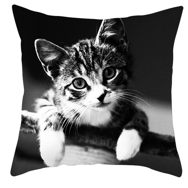 Animal Dog Cat Pillow Cover - Black and White