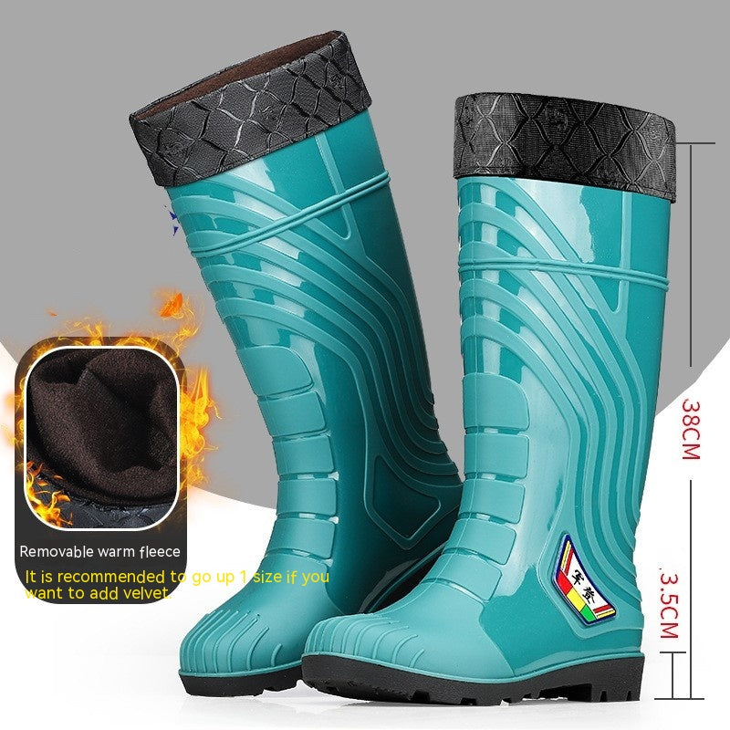 Mid-calf Rubber Fashion Rain Boots Men's Outdoor Fleece-lined