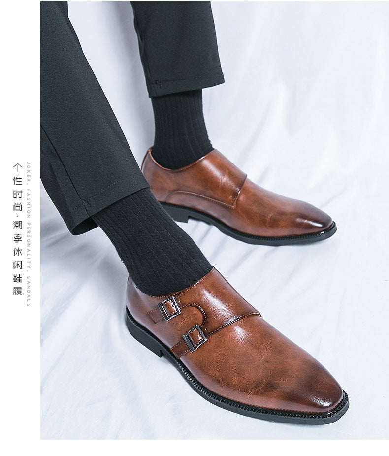 Business Formal Wear Leather Shoes Men's Casual Three Joint Pumps Mengke Buckle Office Shoes