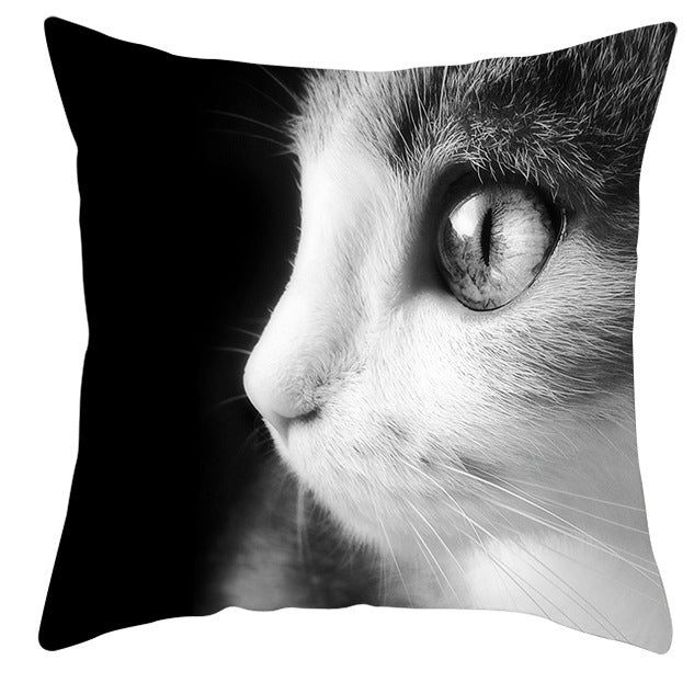 Animal Dog Cat Pillow Cover - Black and White