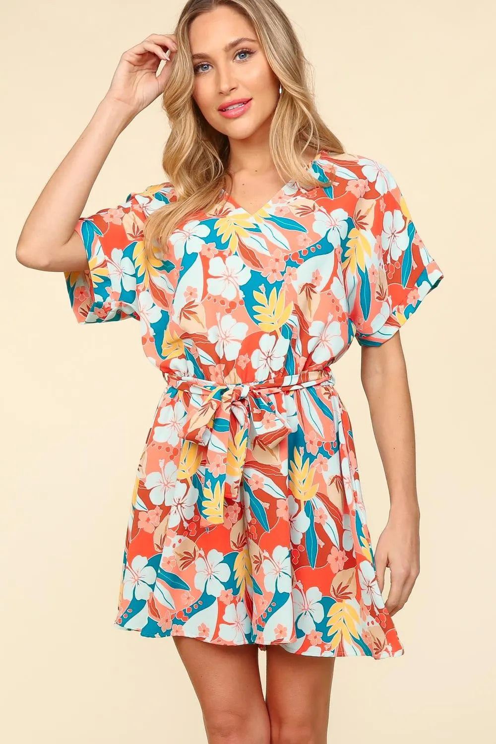 Amalfi-inspired floral romper styled for summer travel