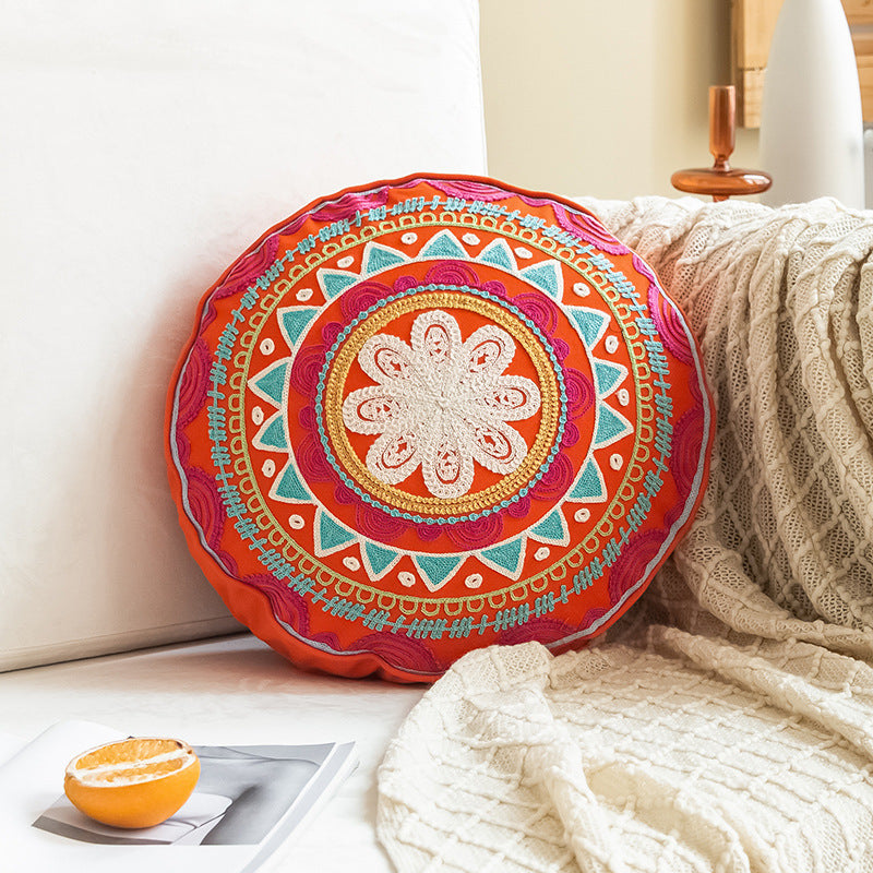 Hand-embroidered Round Pillow Cover