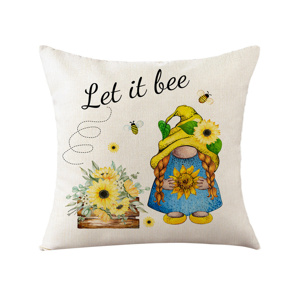 Sunflower Bee Pillow Cover Linen