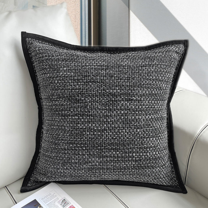 Black Grey Coarse Linen Texture Pillow Cover