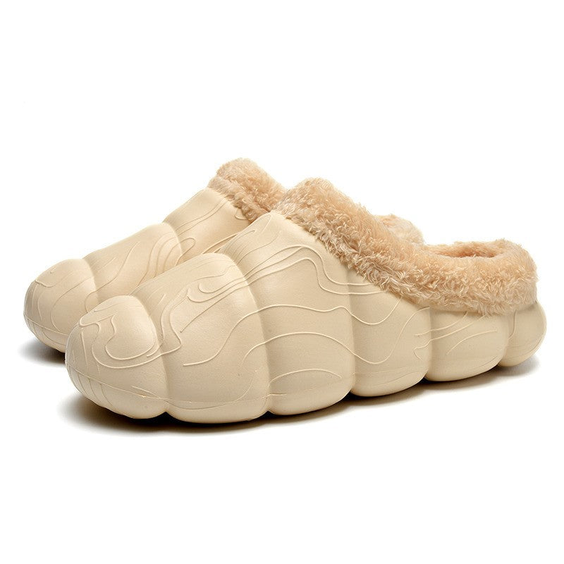 Home Indoor Platform Fleece-lined Contrast Color Cotton Slippers