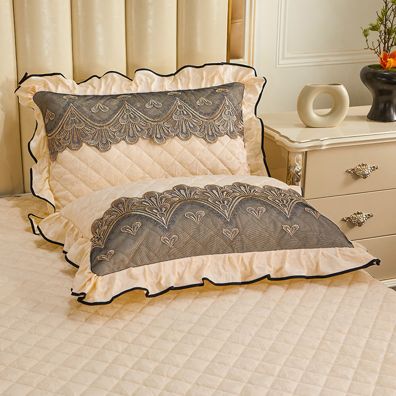 Single Pillowcase With Zipper Quilted Thick Lace Leather Plus Velvet Warm Pillow Core Cover