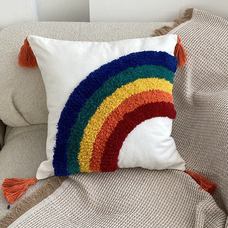 Fashion Rainbow Tufted Pillow Cover