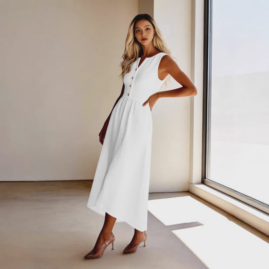 The Santorini Sleeveless Linen-Blend Maxi Dress