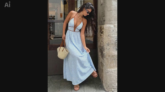 The Santorini Striped Halter Neck Maxi Dress