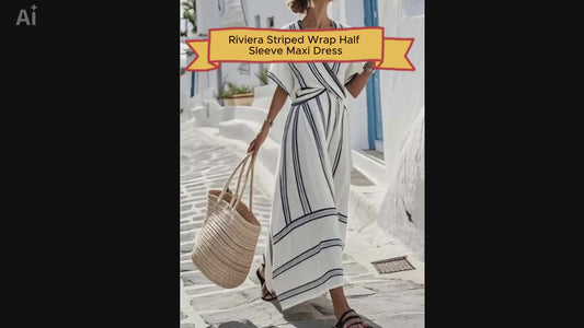 The Riviera Striped Wrap Half Sleeve Maxi Dress