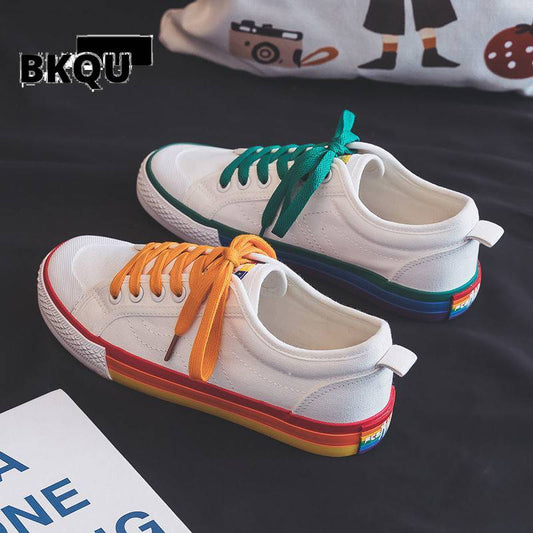 Women Vulcanized Shoes 2023 Trend Spring Canvas Sneakers Summer Rainbow Female Platform Walking Flats Casual Flat Shoe