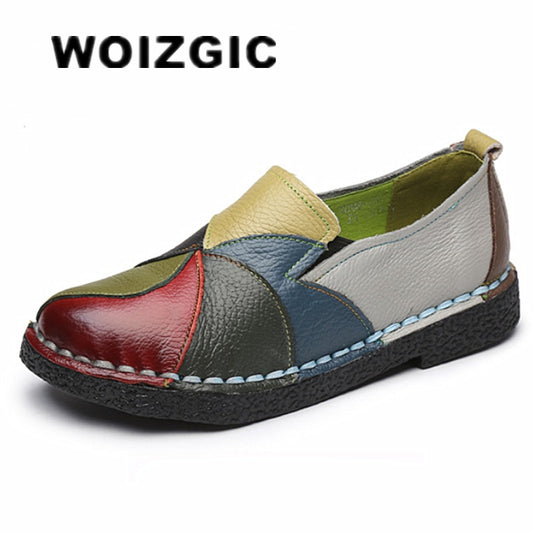 Women's Shoes Flats Genuine Leather Loafers Moccasins Mixed Colorful Slip on